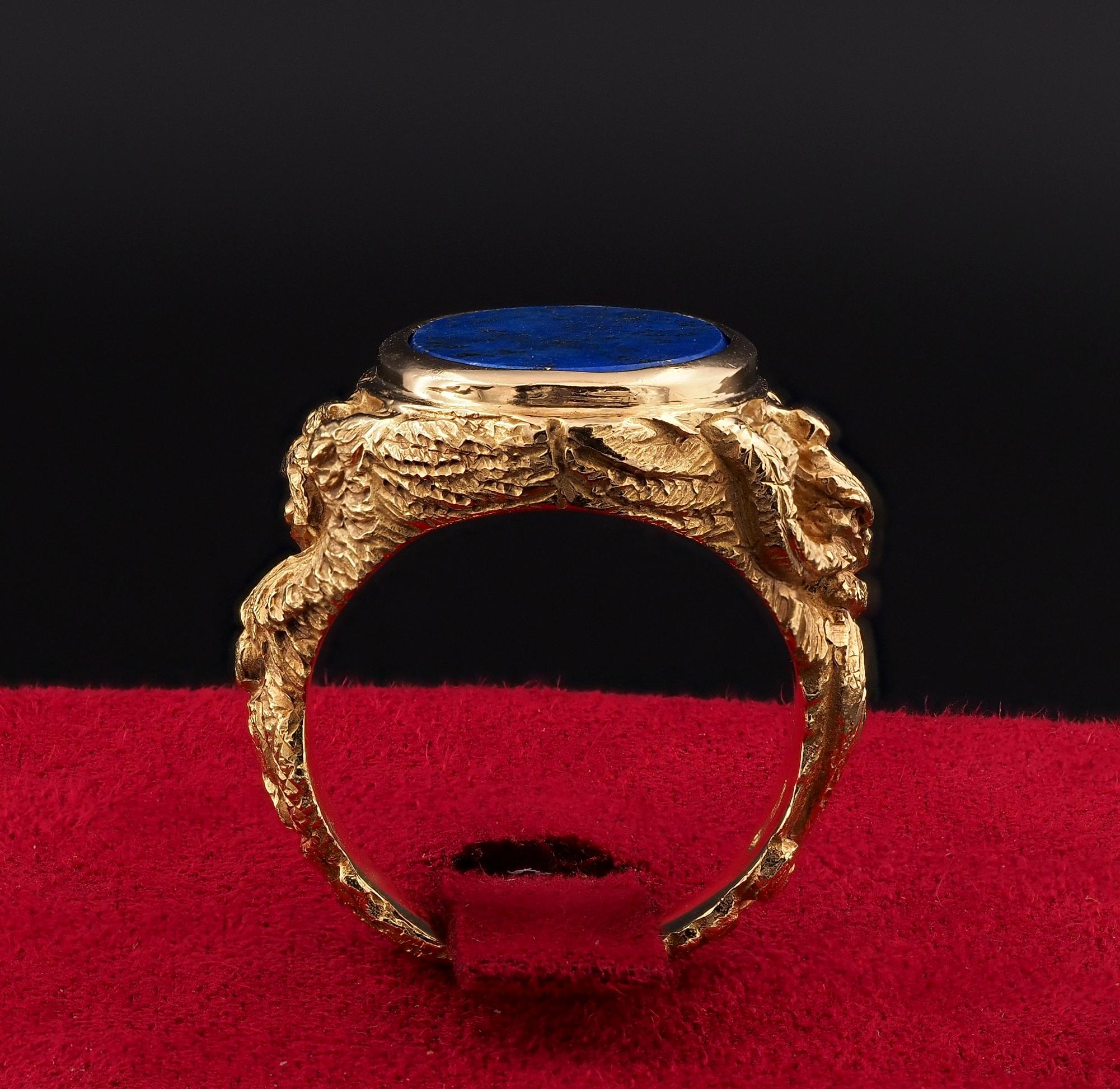 Sculptured Eagle Snake Chimera Gent Lapis Massive 18 Kt Gold Ring  2