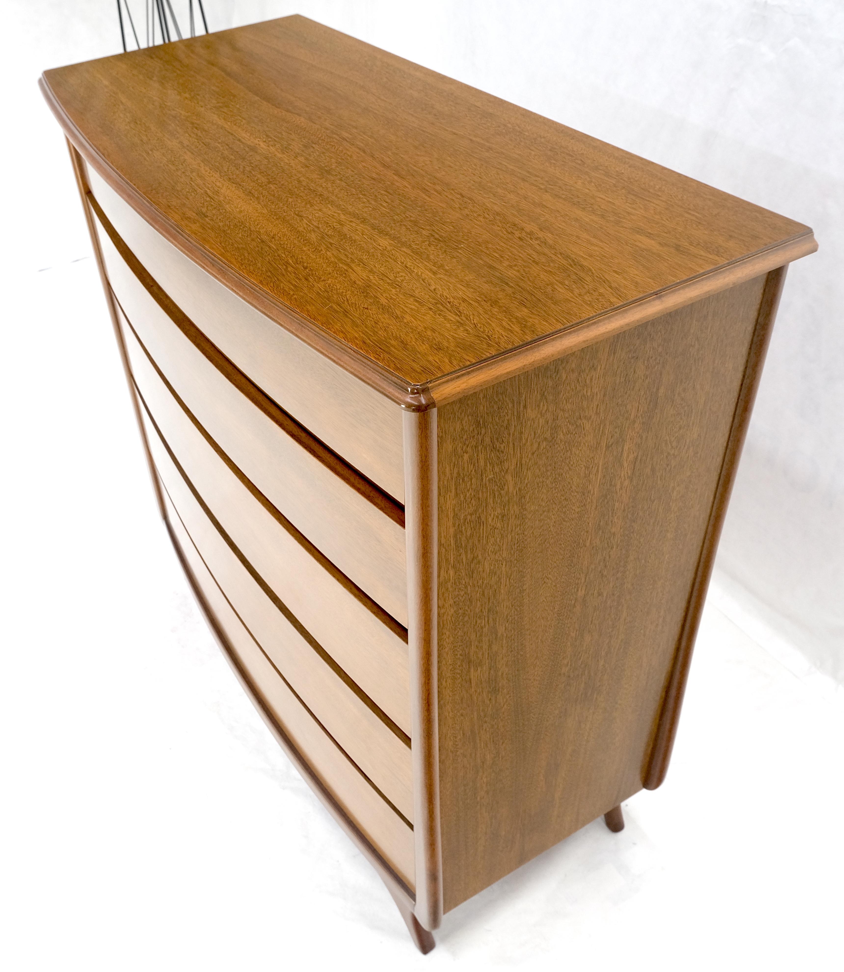 Sculptured Legs American Light Walnut 5 Drawers Bow Front High Boy Dresser MINT! For Sale 9