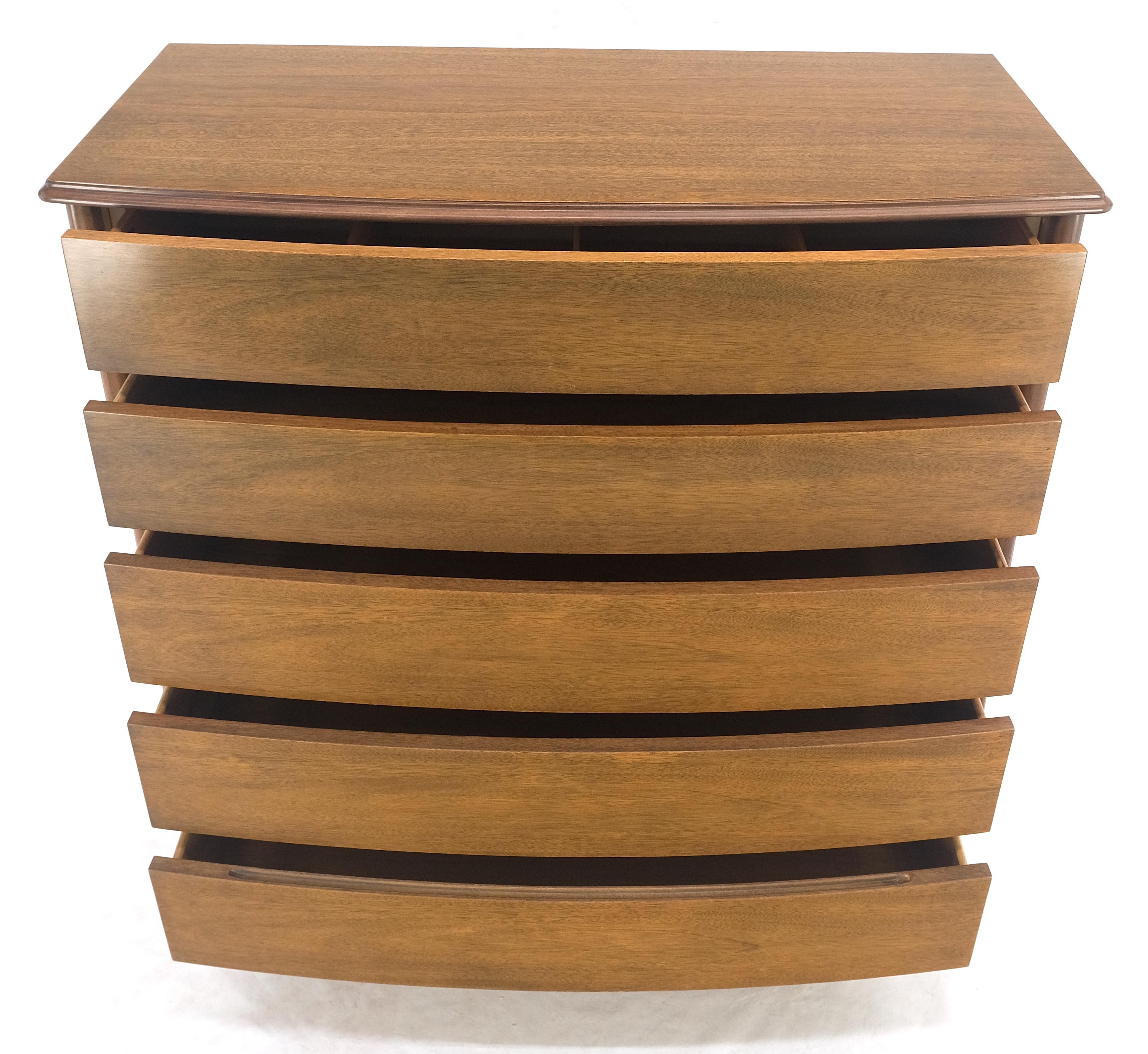 20th Century Sculptured Legs American Light Walnut 5 Drawers Bow Front High Boy Dresser MINT! For Sale