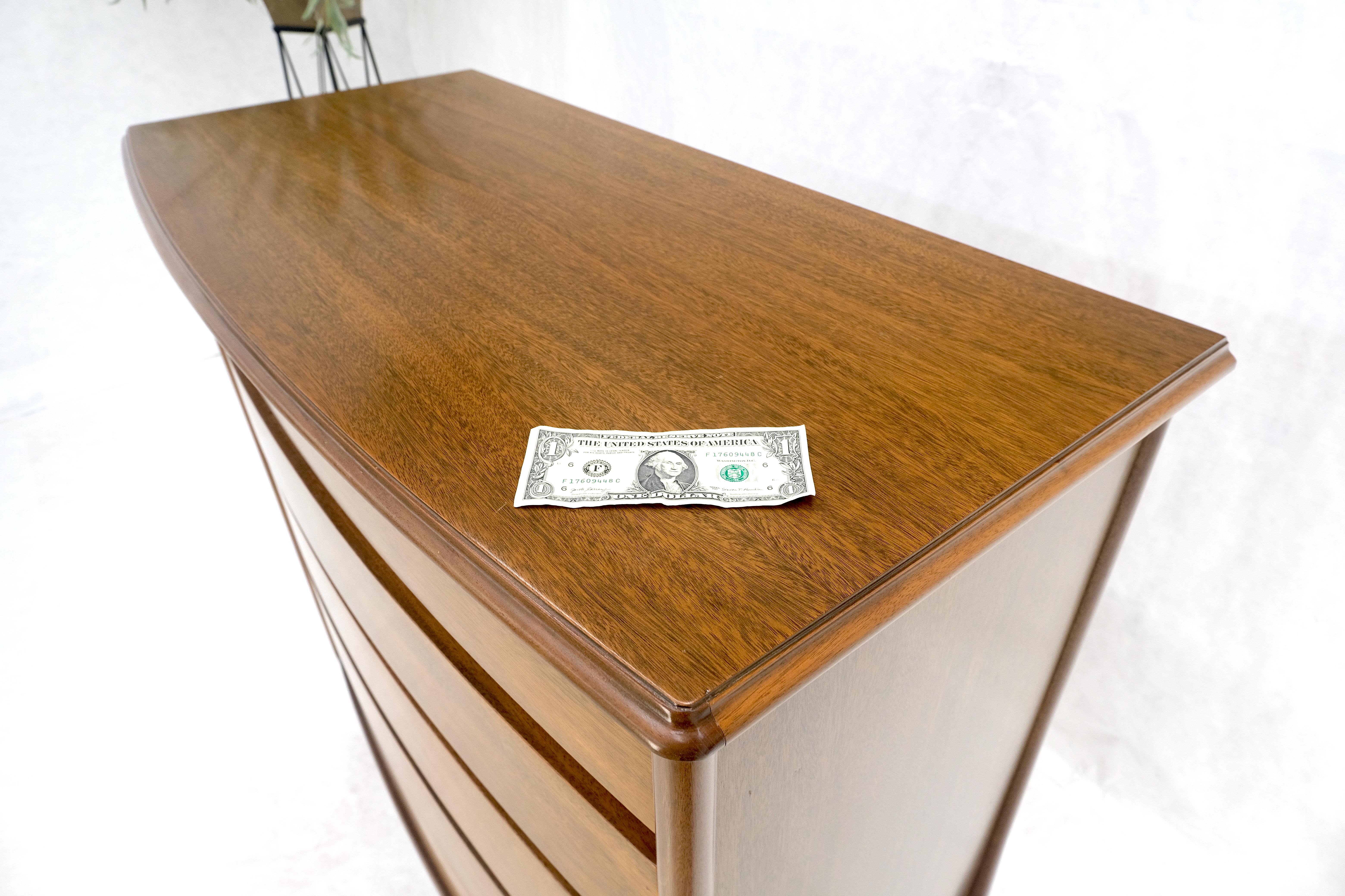 Sculptured Legs American Light Walnut 5 Drawers Bow Front High Boy Dresser MINT! For Sale 4