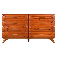 Used Sculptured Pine Double Dresser by Franklin Shockey, 1950s Rustic Modern