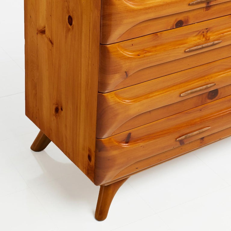 Sculptured Pine Double Dresser by Franklin Shockey, Rustic Modern