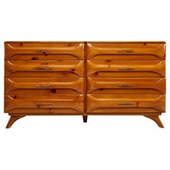 Used Sculptured Pine Double Dresser by Franklin Shockey, Rustic Modern, 1950s