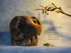 Sculptured Polished Teak Root Ball Stool or Side Table