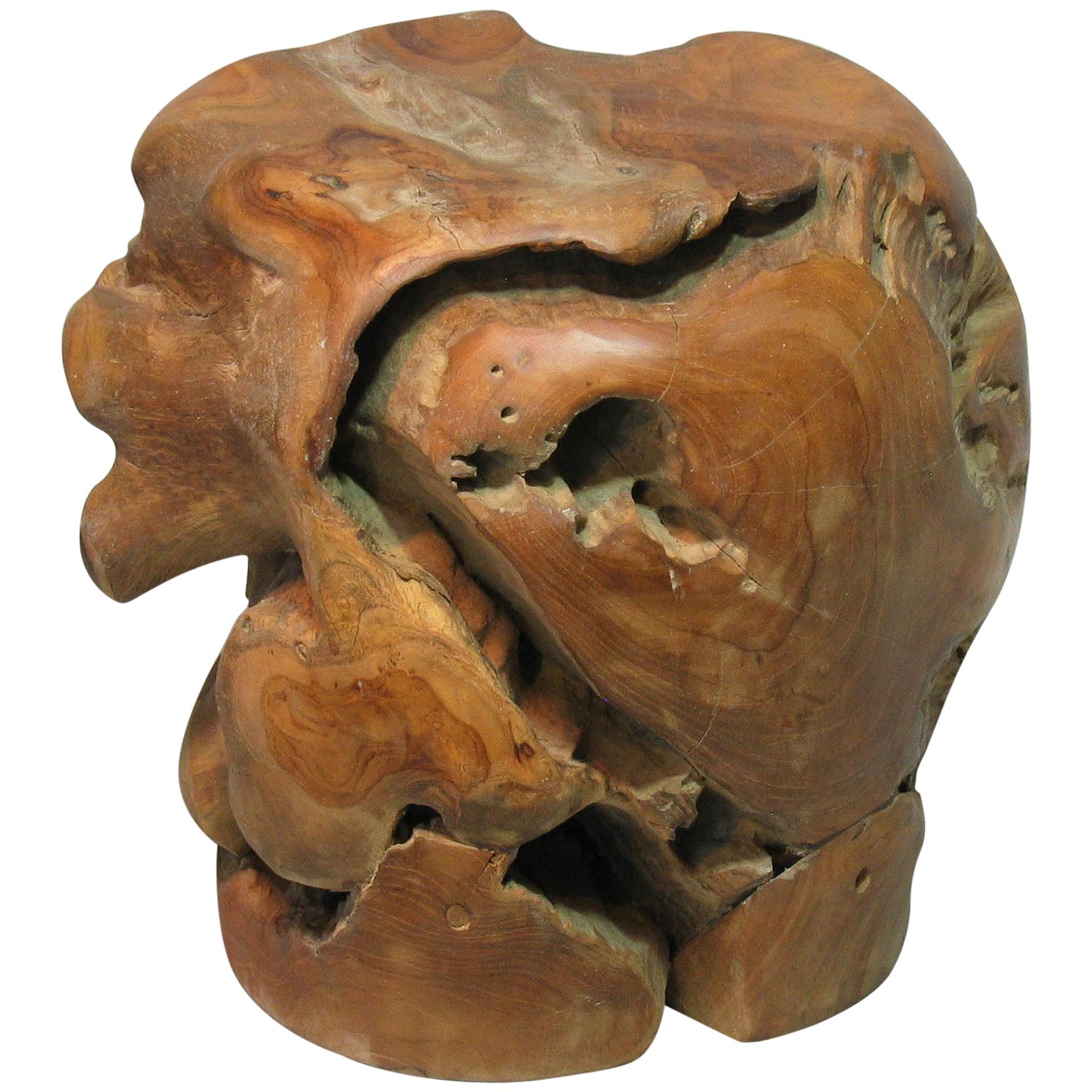 Sculptured Polished Teak Root Ball Stool or Side Table