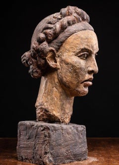Sculptured Polychromed Female Modelled Head from Artist Workshop