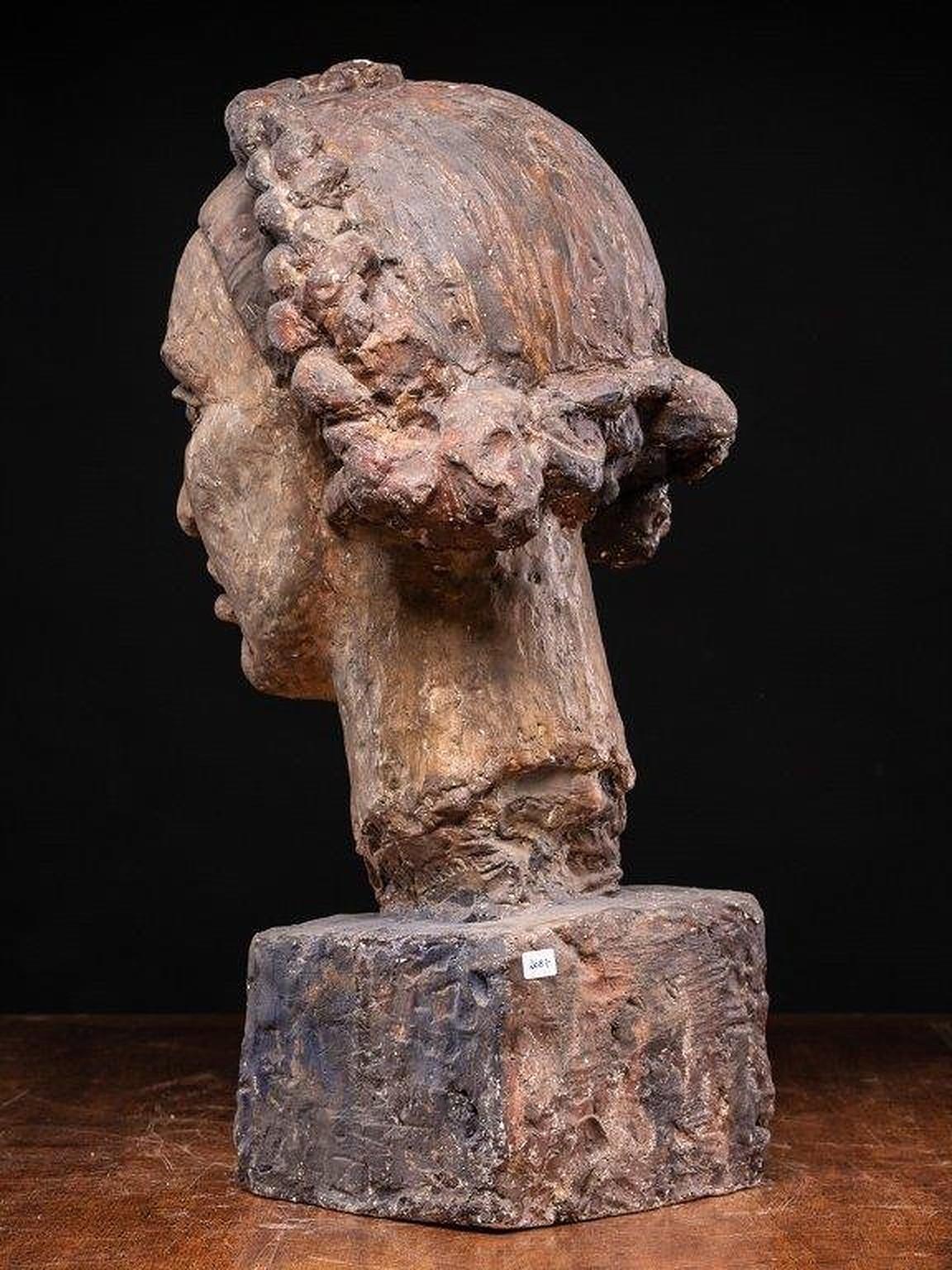 Hand-Carved Sculptured Polychromed Female Modelled Head from Artist Workshop For Sale