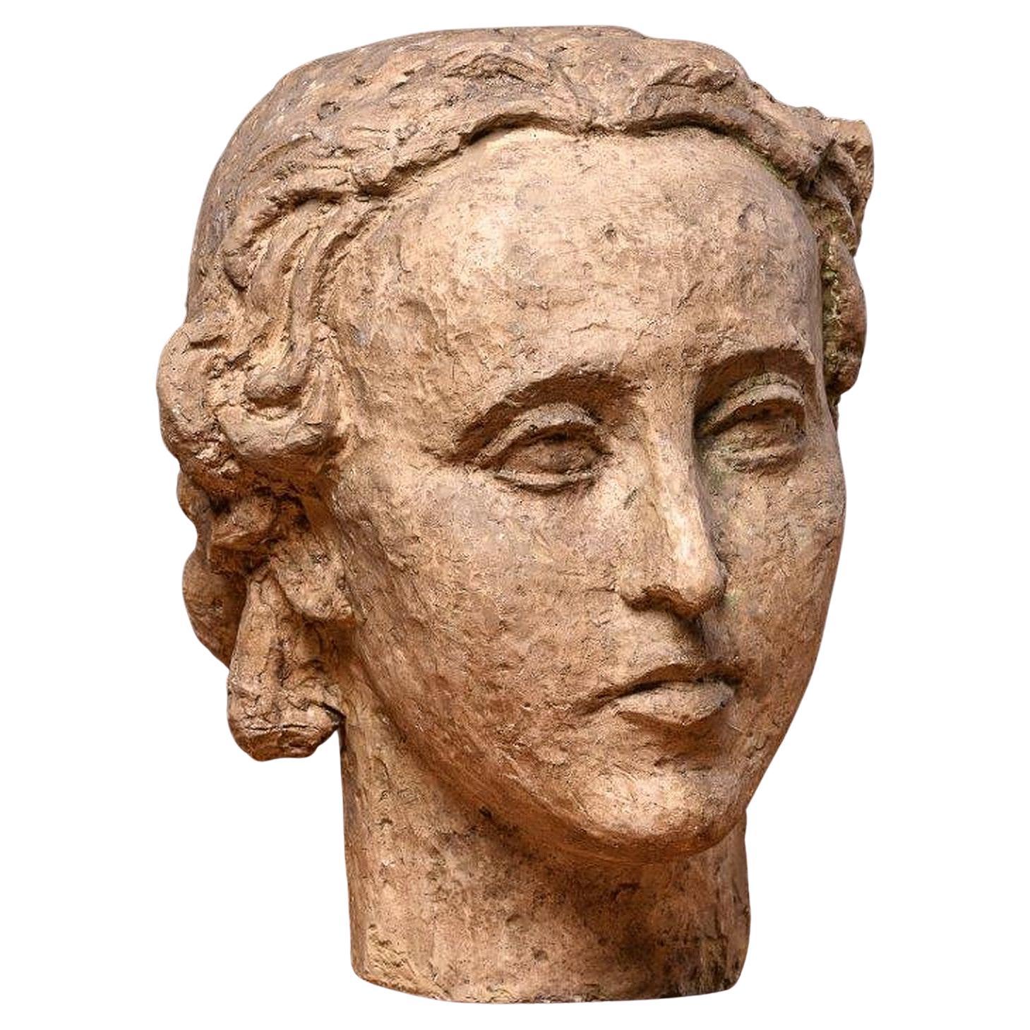 Sculptured Polychromed Female Modelled Head from Artist Workshop For Sale