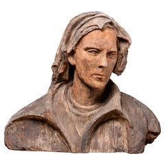 Skulpturale, polychromierte, männliche, modellierte Büste aus der Künstlerwerkstatt