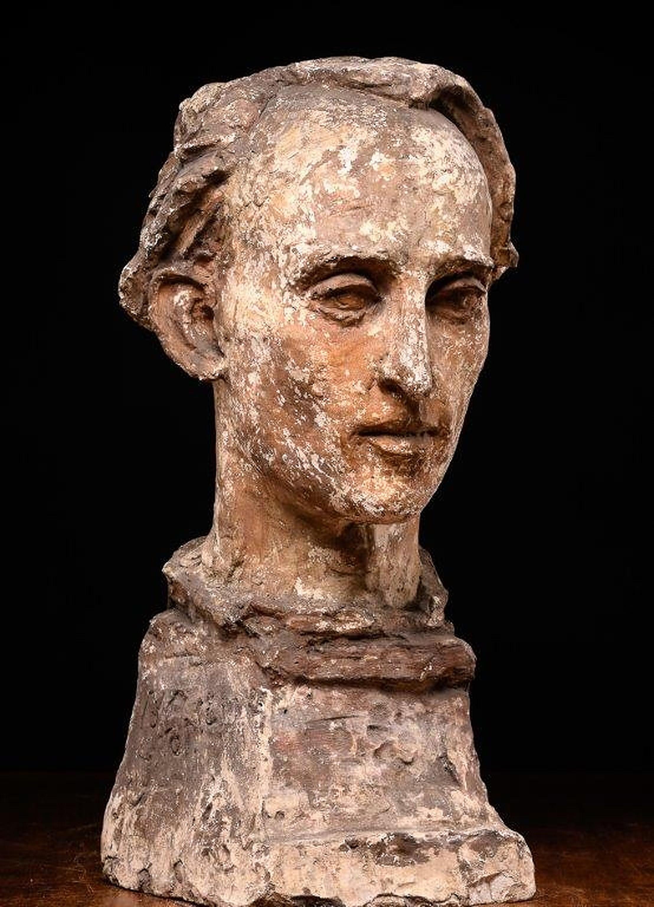 Hand-Carved Sculptured Polychromed Male Modelled Head from Artist Workshop