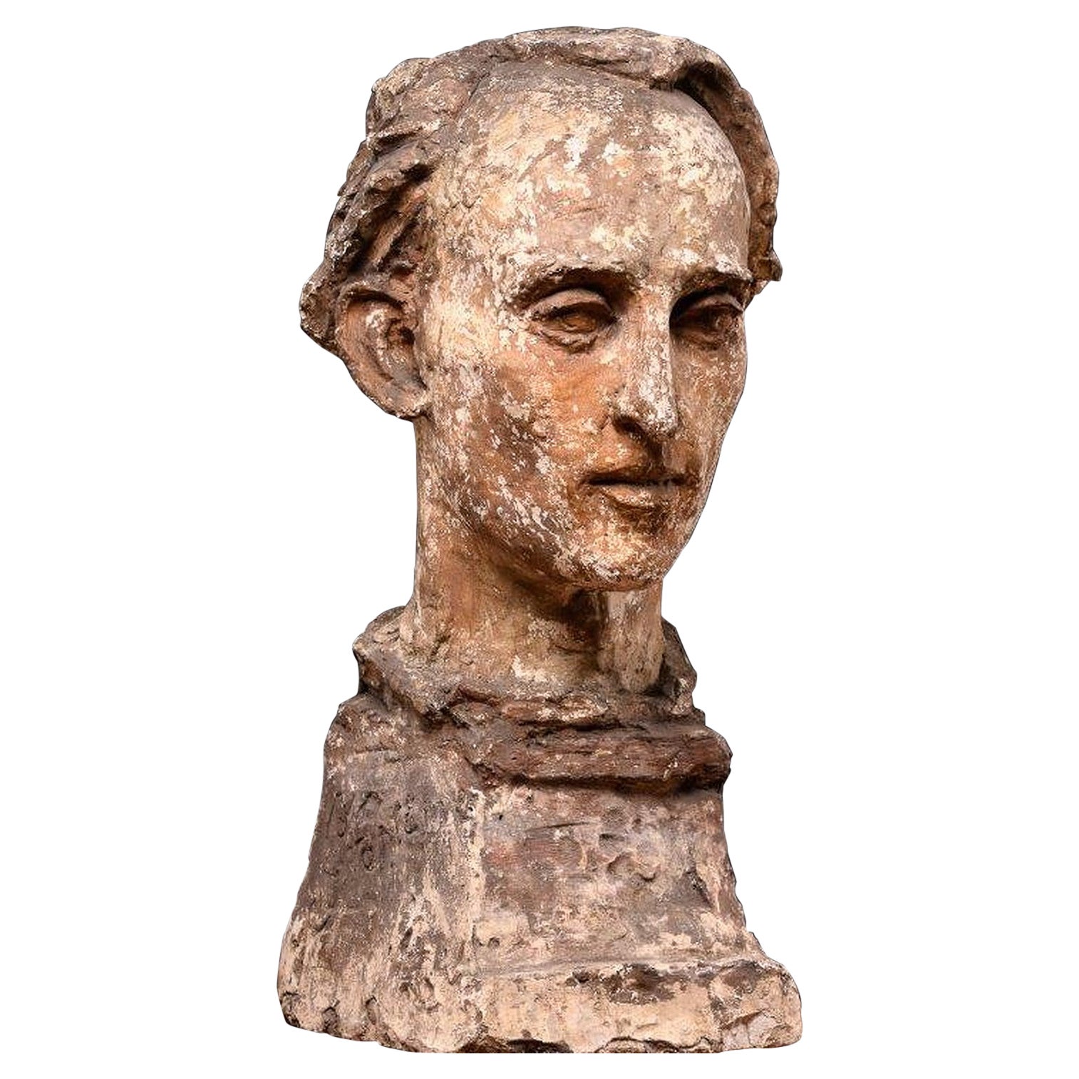 Sculptured Polychromed Male Modelled Head from Artist Workshop