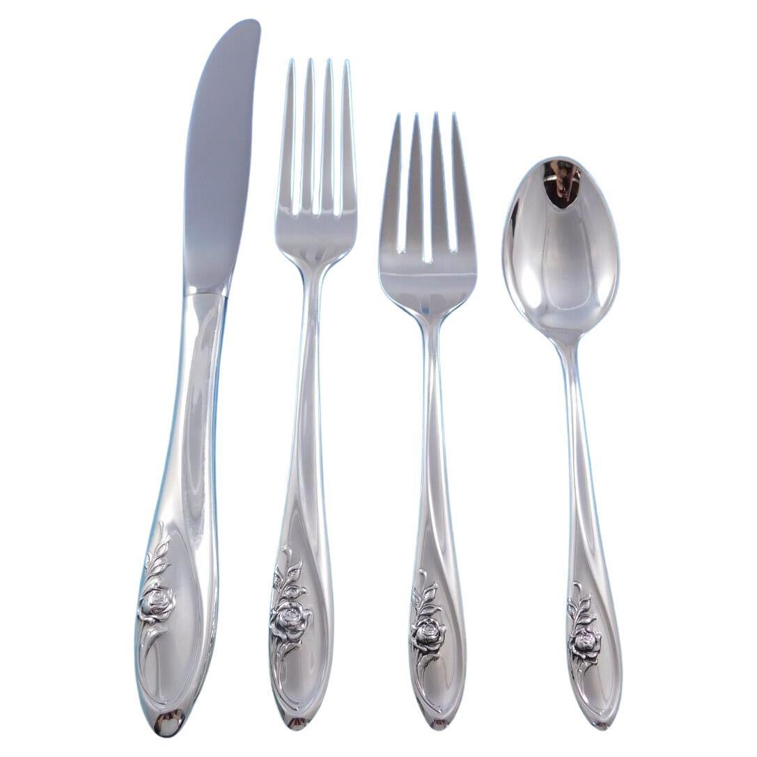 Sculptured Rose by Towle Sterling Silver Flatware Set 6 Service 24 pieces For Sale