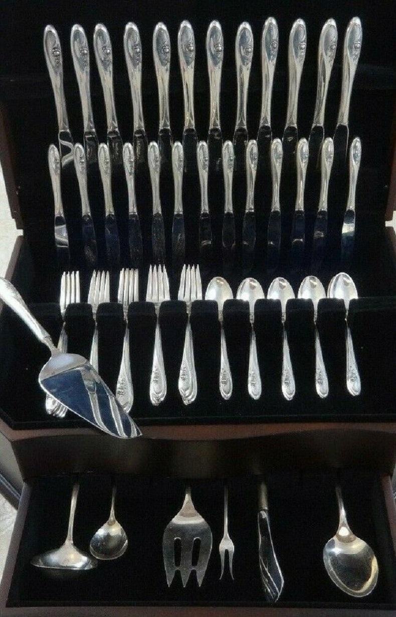Sculptured Rose by Towle Sterling Silver Flatware Set for 12 Service 67 Pieces For Sale 3