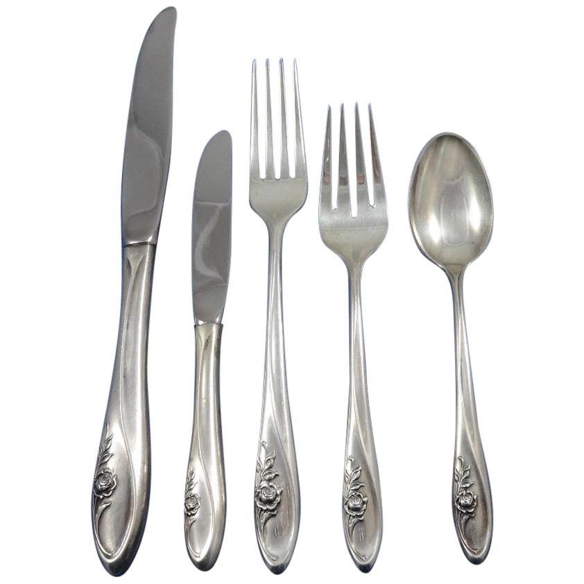 Sculptured Rose by Towle Sterling Silver Flatware Set for 12 Service 67 Pieces For Sale
