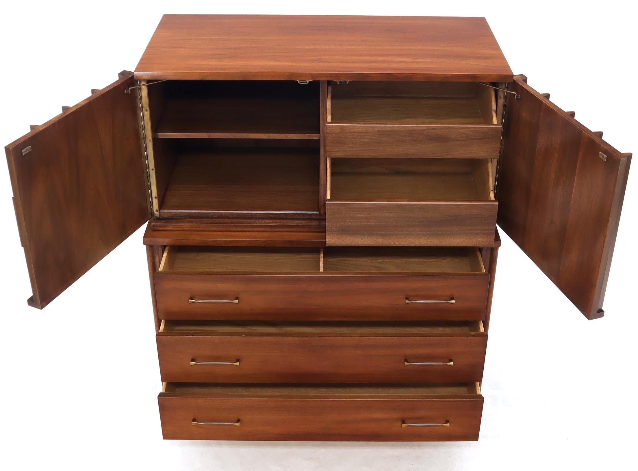 Sculptured Rosewood Front Door Pulls Mid-Century Modern Walnut High Chest For Sale 4