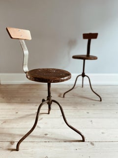Sculptural Industrial Chairs, Hand-Crafted in Wrought Iron and Wood