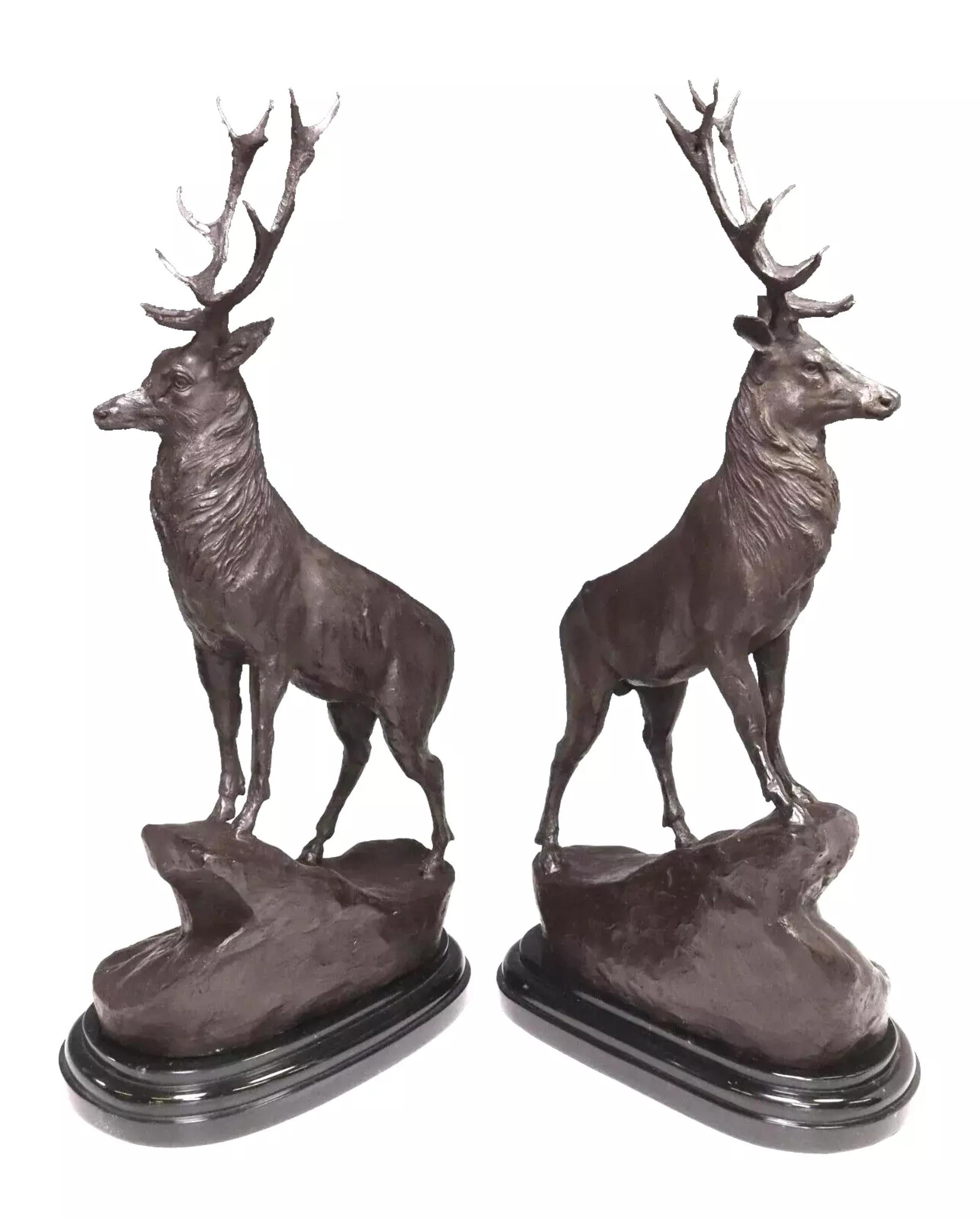 Sculptures, cerfs en bronze, d'après Jules Moigniez, patinés, français, lot de 2 ! Bon état - En vente à Austin, TX