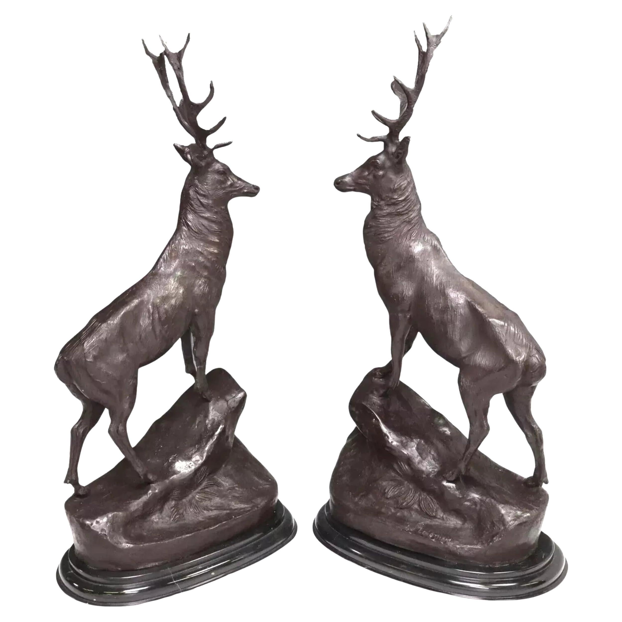 Sculptures, cerfs en bronze, d'après Jules Moigniez, patinés, français, lot de 2 ! en vente