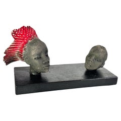 Sculptures in Wood and Ceramic from France in a Black-Red Color 20TH Century