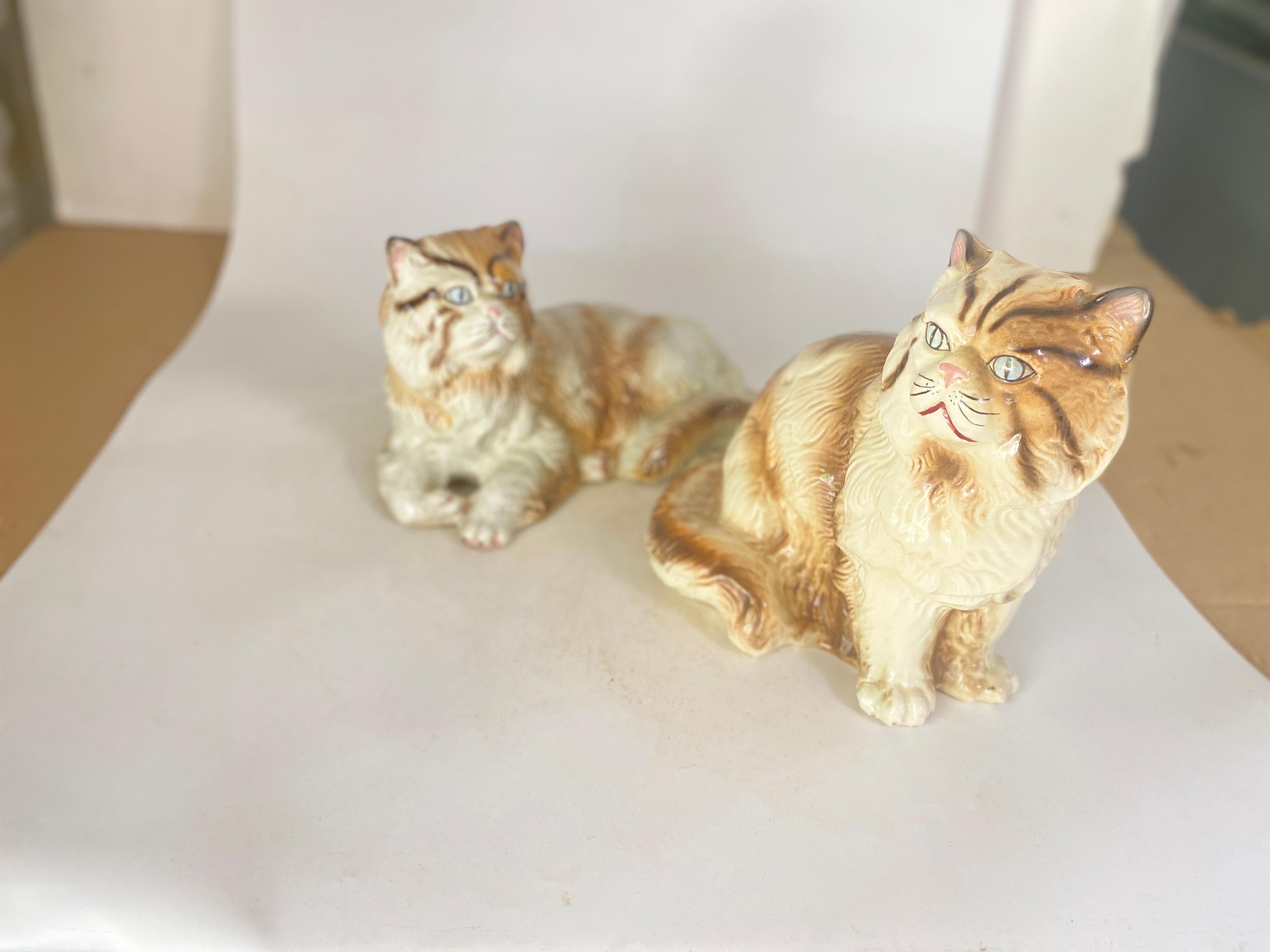 Rococo Revival Sculptures of Larges Cats Italian Ceramic  from the 1970s Set of 2 For Sale