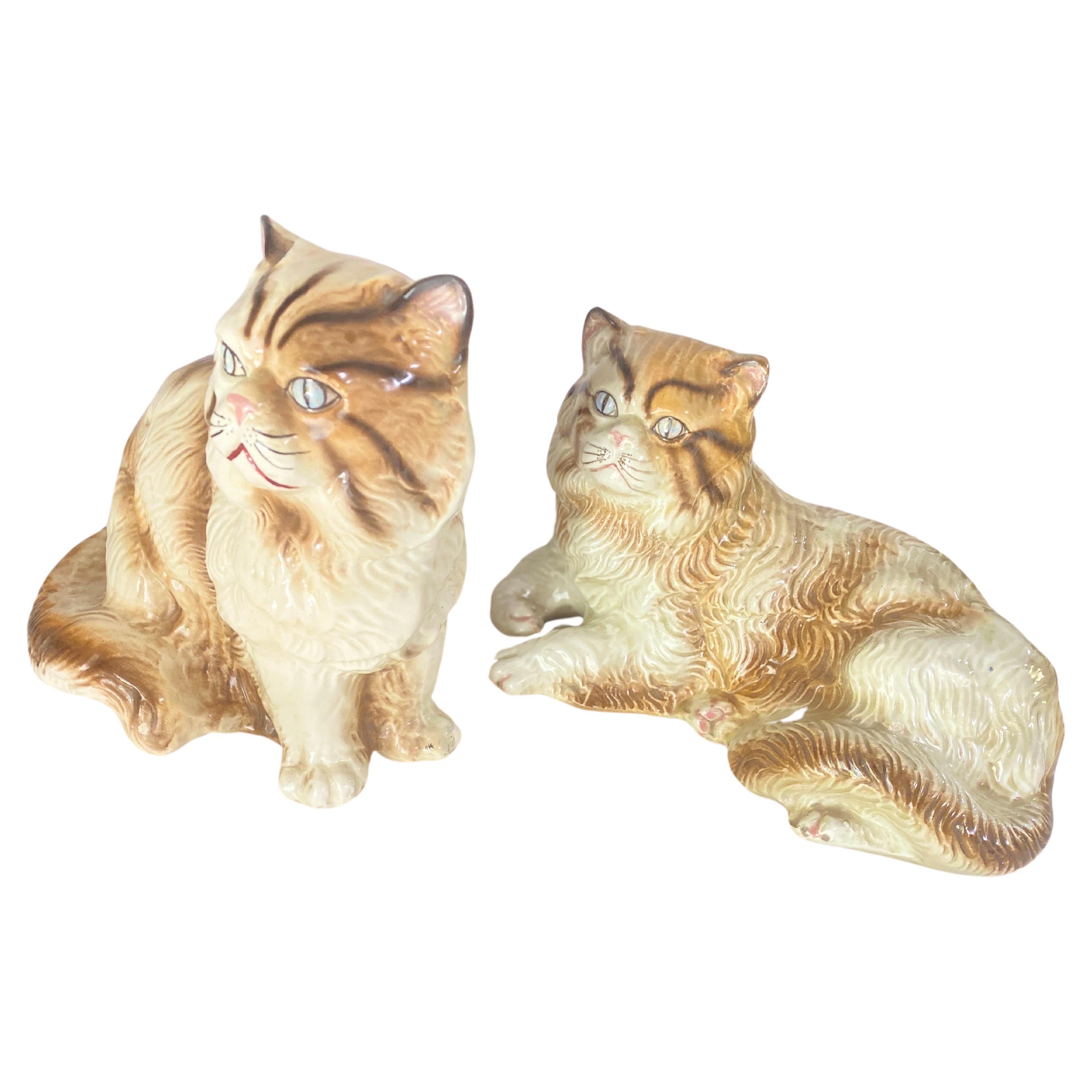 Esculturas de Gatos Grandes Cerámica Italiana  de los años 70 Juego de 2