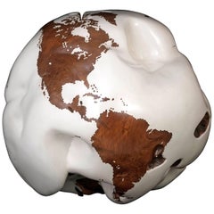 Sculpturized Wooden Globe in Acrylic White Resin Finishing, 65 cm