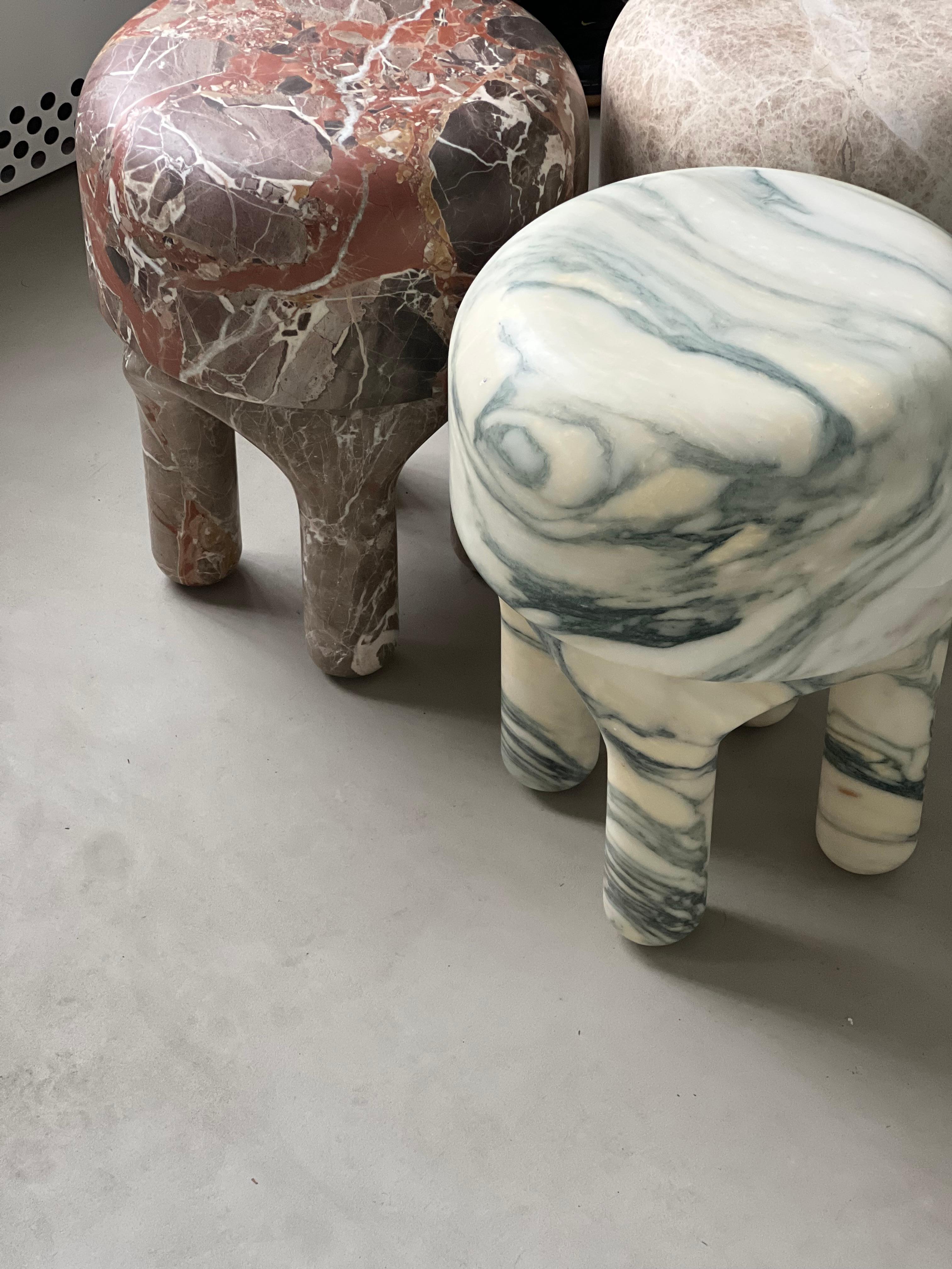 Sculpural Marble Stool, collectible side table, handmade in Italy, Tuscan marble For Sale 3