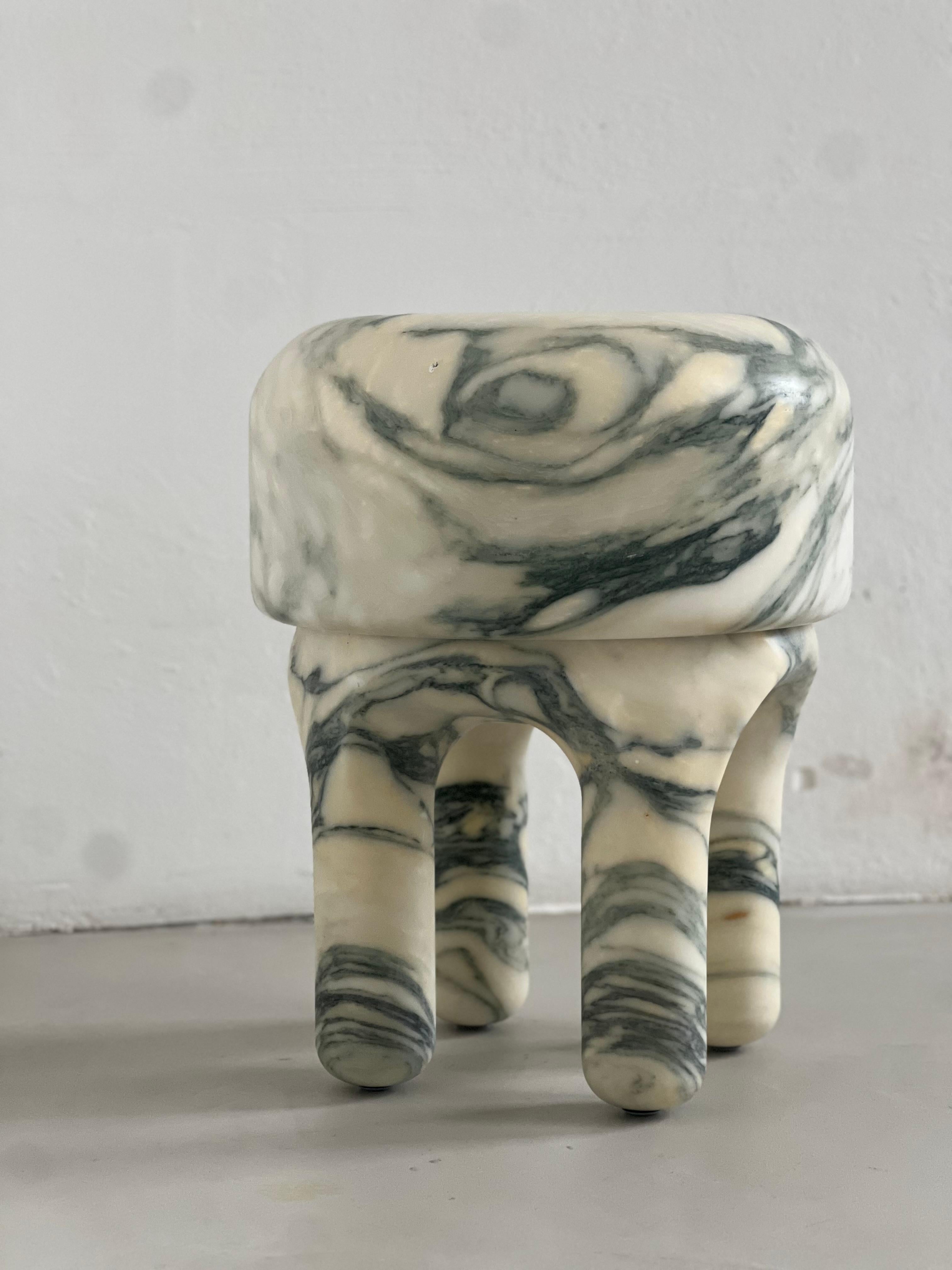 Sculpural Marble Stool, collectible side table, handmade in Italy, Tuscan marble For Sale 4
