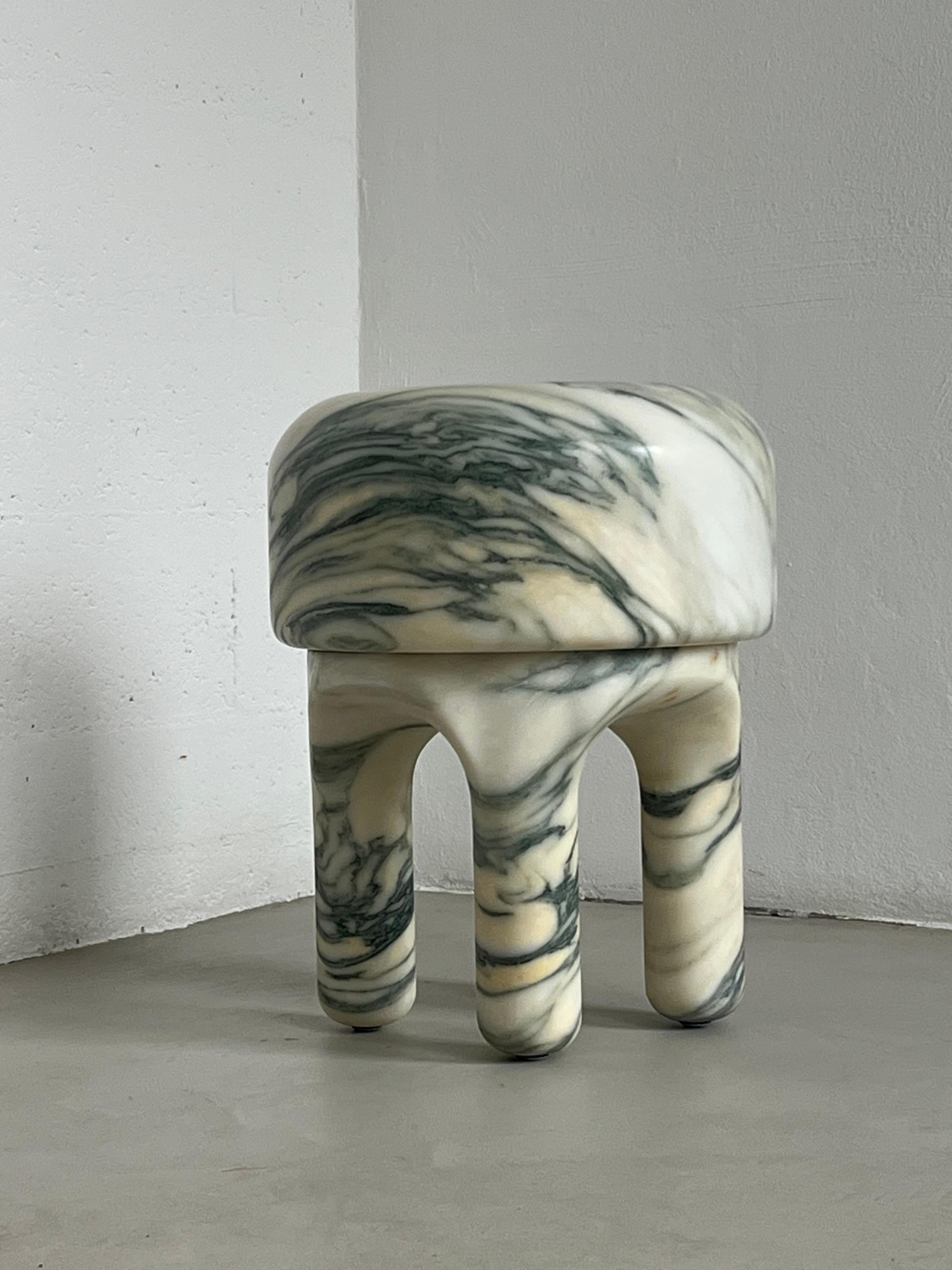 Sculpural Marble Stool, collectible side table, handmade in Italy, Tuscan marble For Sale 5