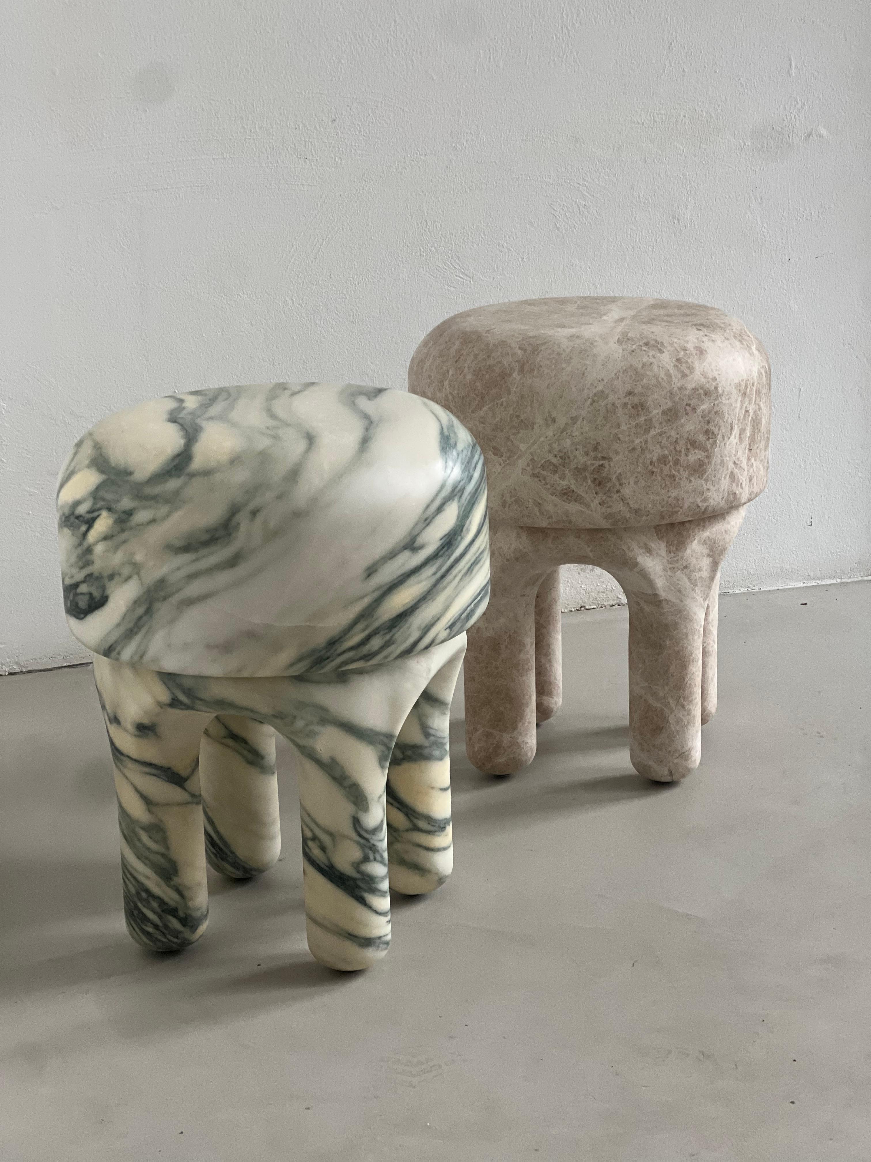Sculpural Marble Stool, collectible side table, handmade in Italy, Tuscan marble For Sale 6