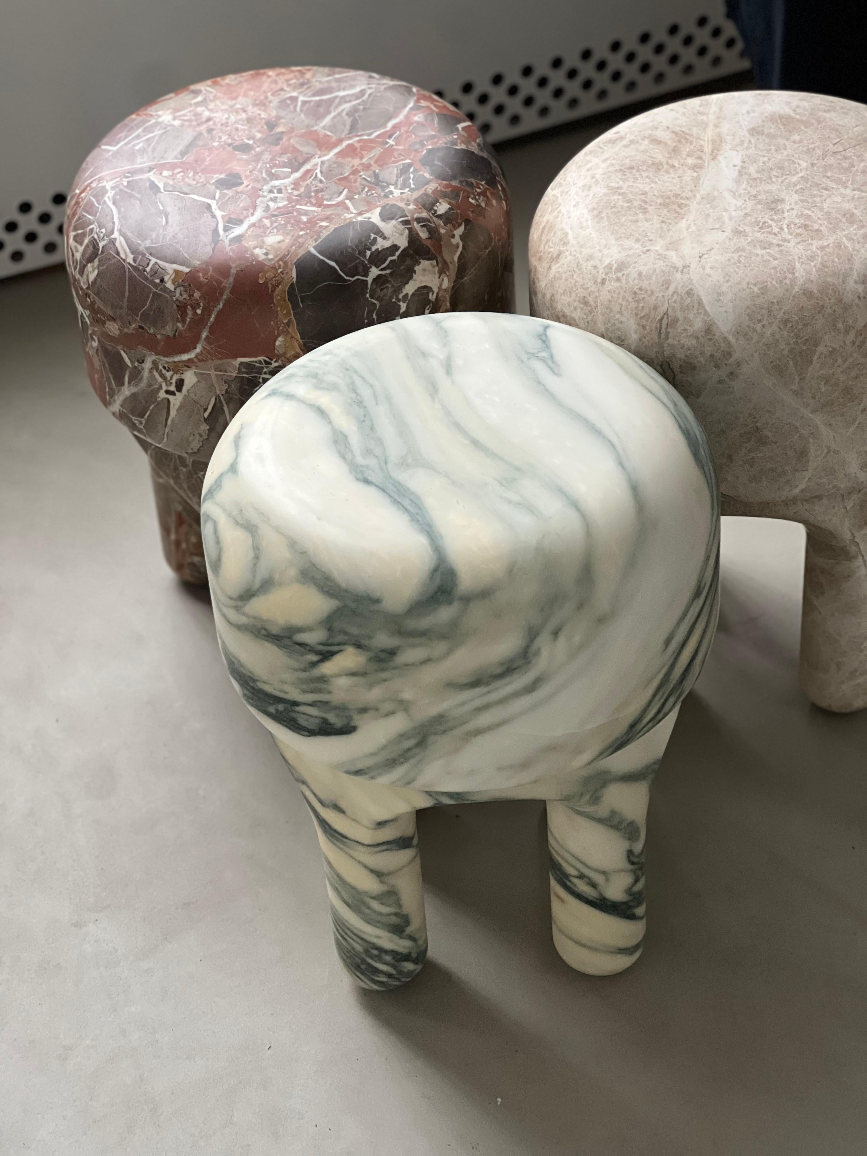 Sculpural Marble Stool, collectible side table, handmade in Italy, Tuscan marble For Sale 9