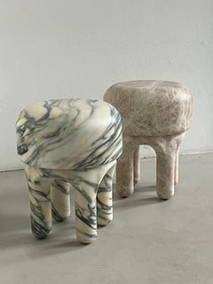Sculpural Marble Stool, collectible side table, handmade in Italy, Tuscan marble