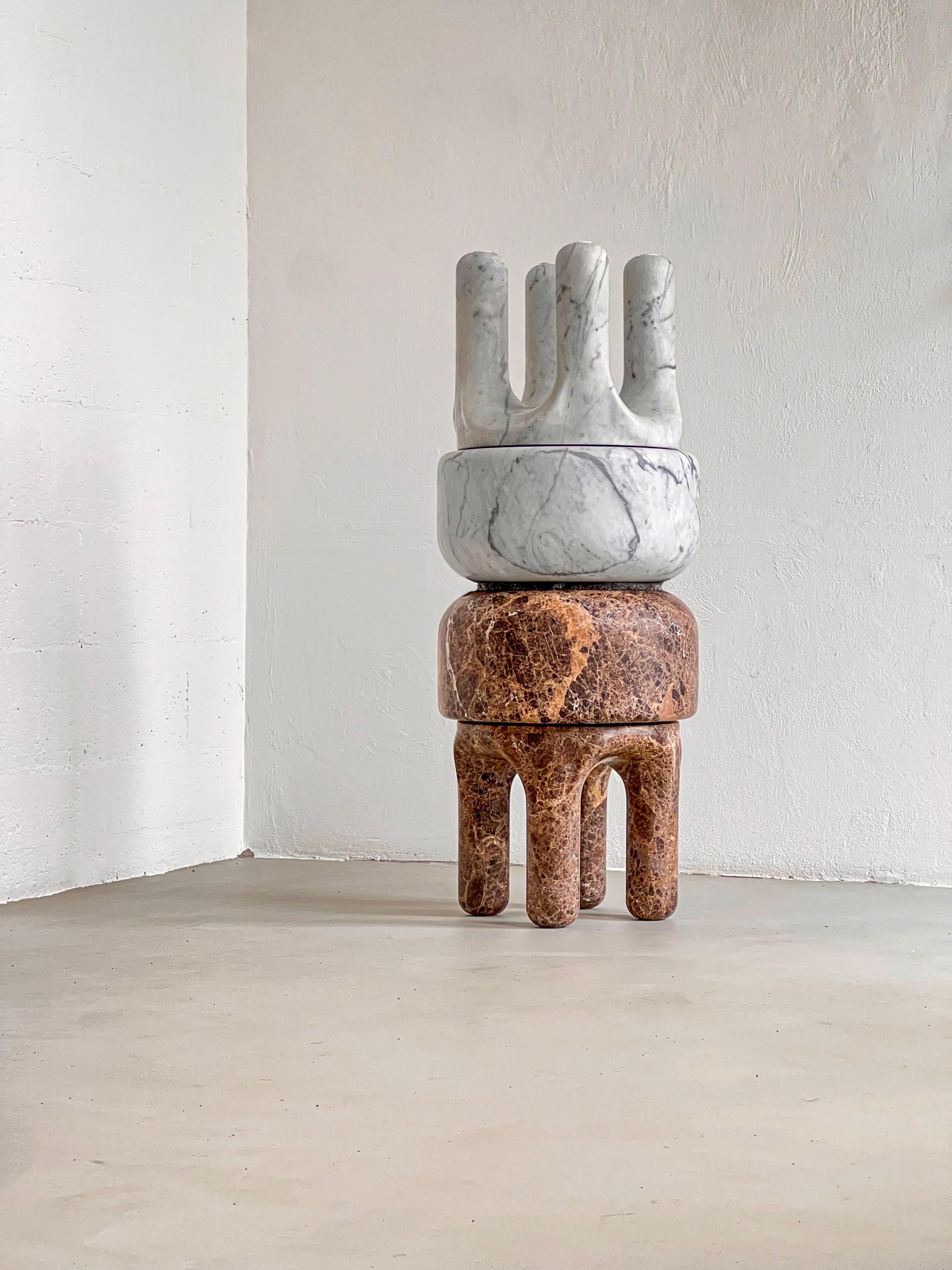 Sculpural Marble Stool, collectible side table, handmade in Italy, Tuscan marble In New Condition For Sale In Milano, IT