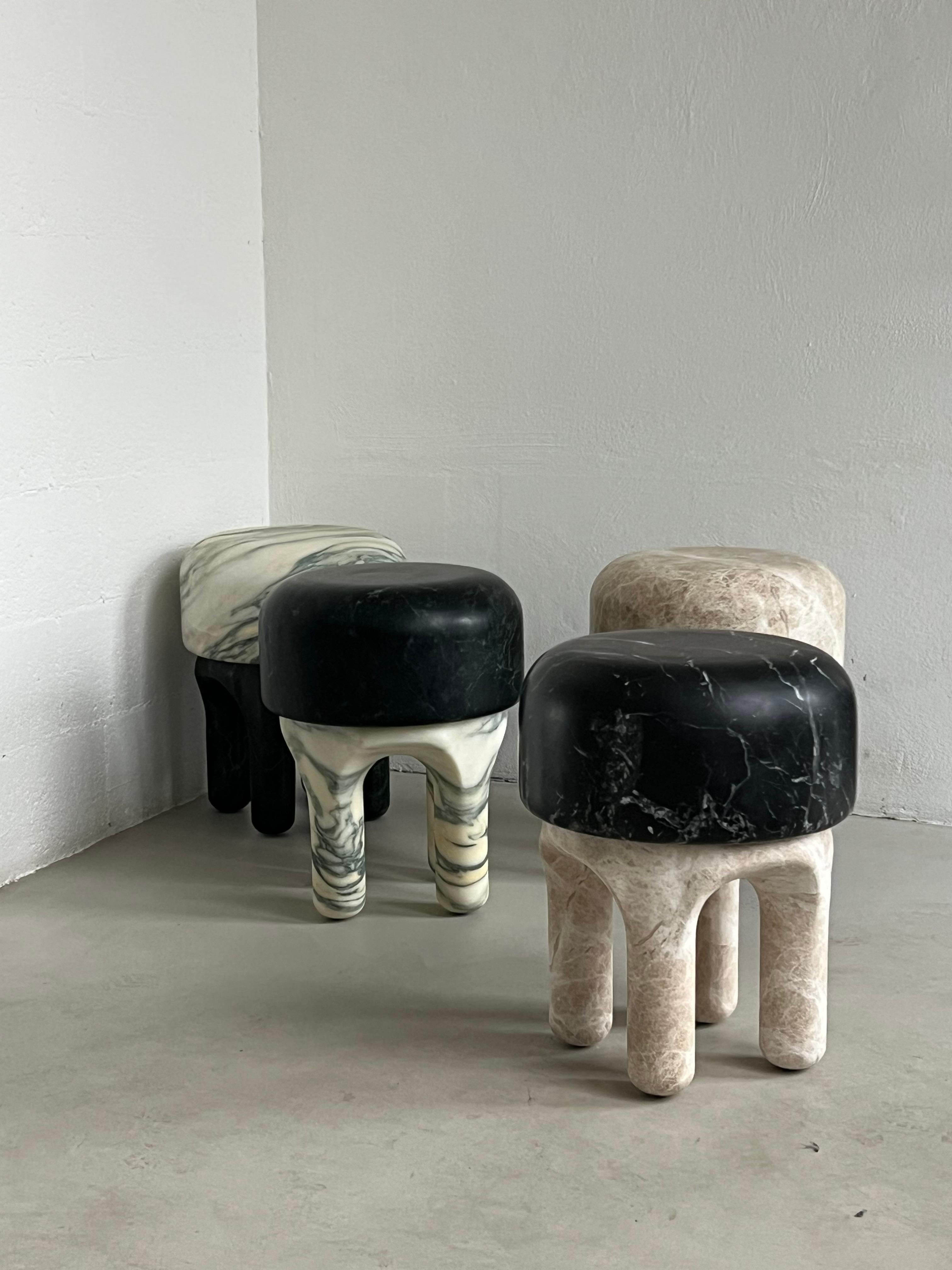 Sculpural Marble Stool, collectible side table, handmade in Italy, Tuscan marble For Sale 1