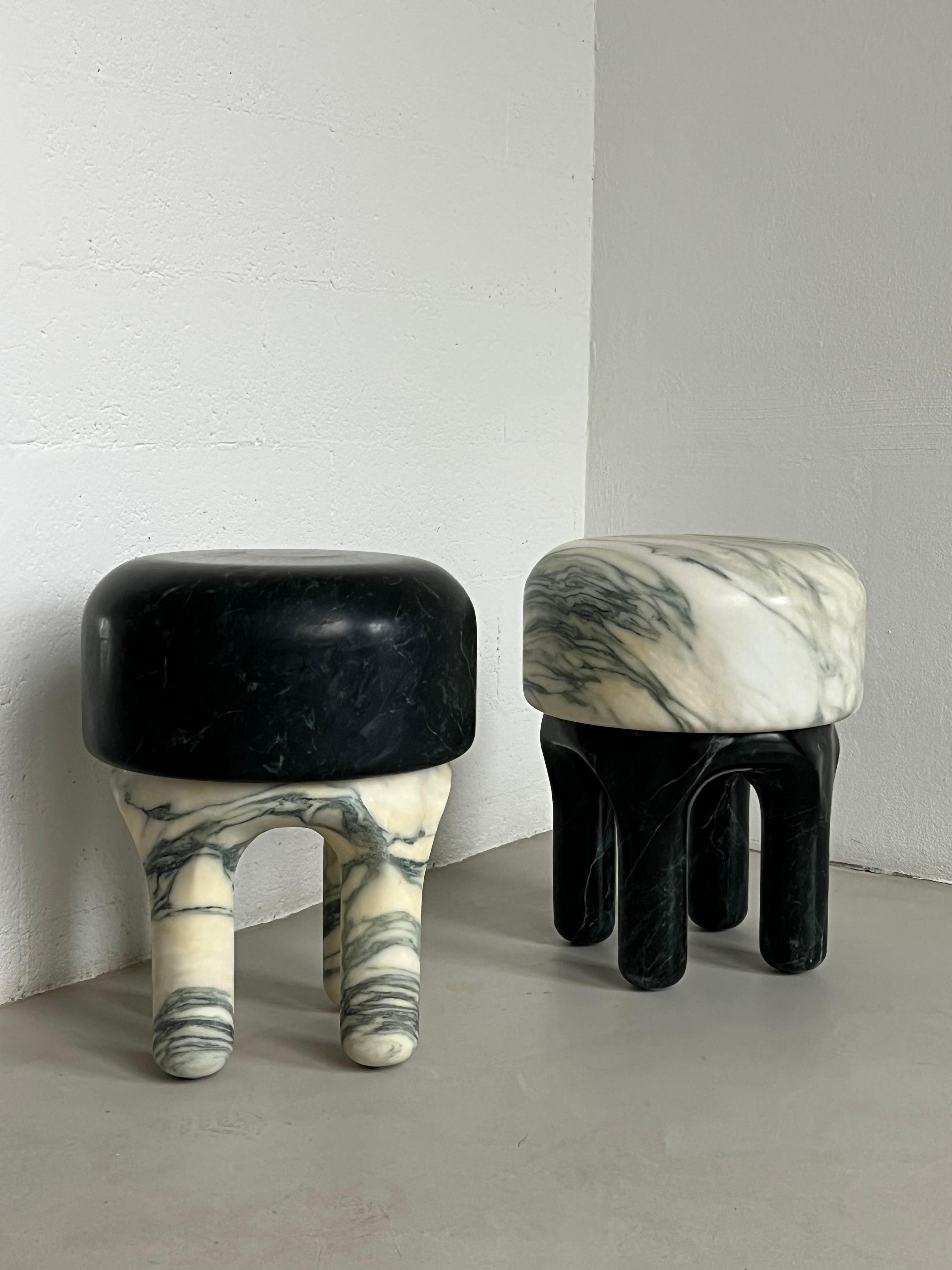 Sculpural Marble Stool, collectible side table, handmade in Italy, Tuscan marble For Sale 2