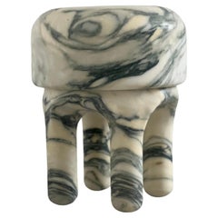 Sculpural Marble Stool, collectible side table, handmade in Italy, Tuscan marble