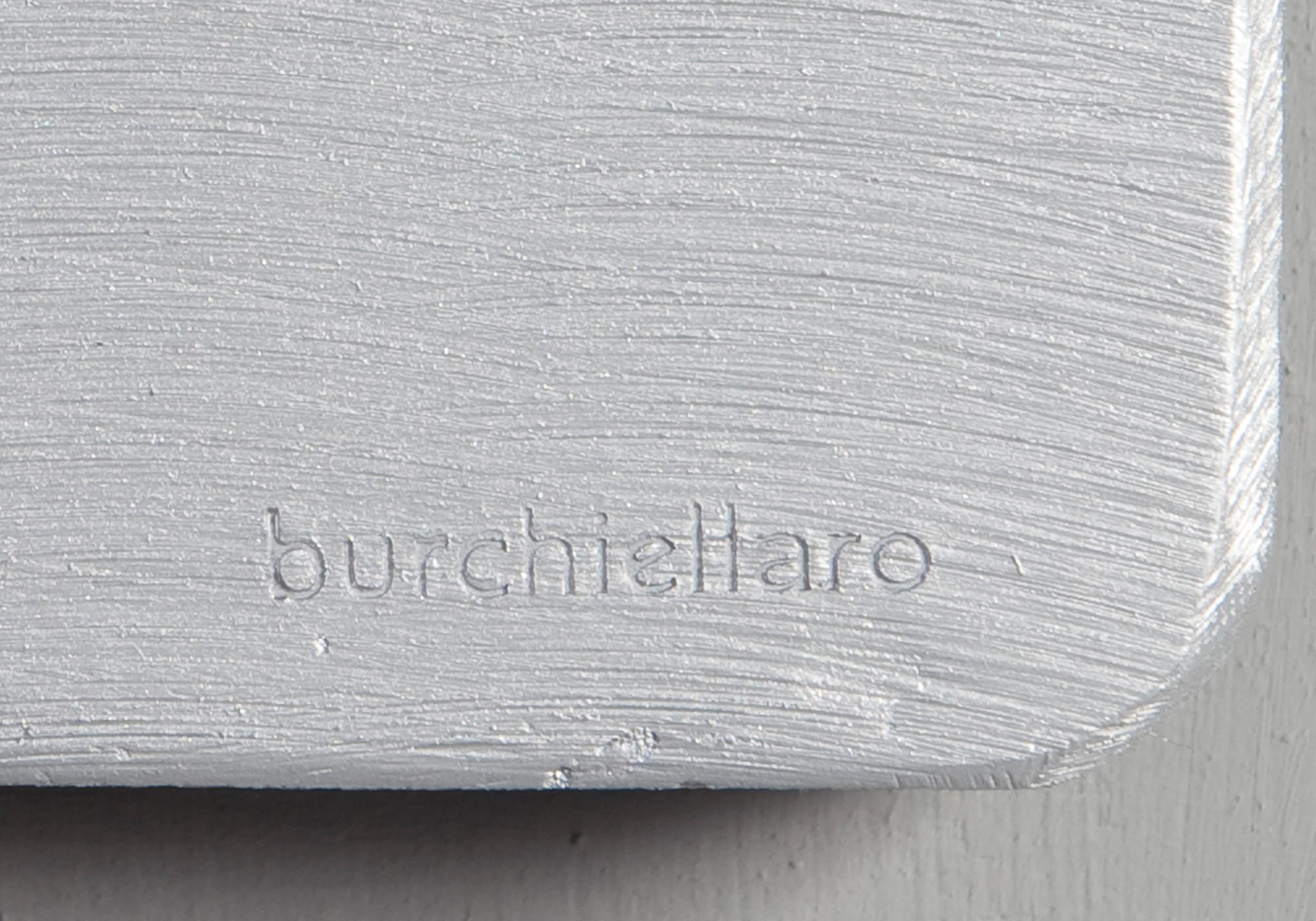 A square etched aluminum mirror signed Burchiellaro.