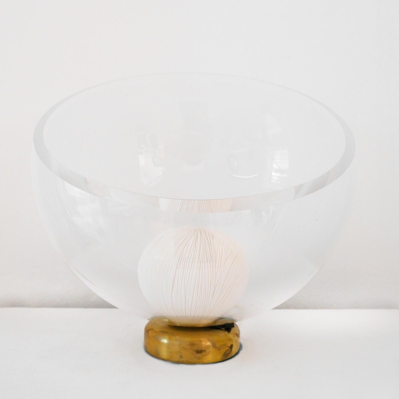 Sculputural Glass, Porcelain engraved and Brass table light by Vezzini & Chen For Sale 2