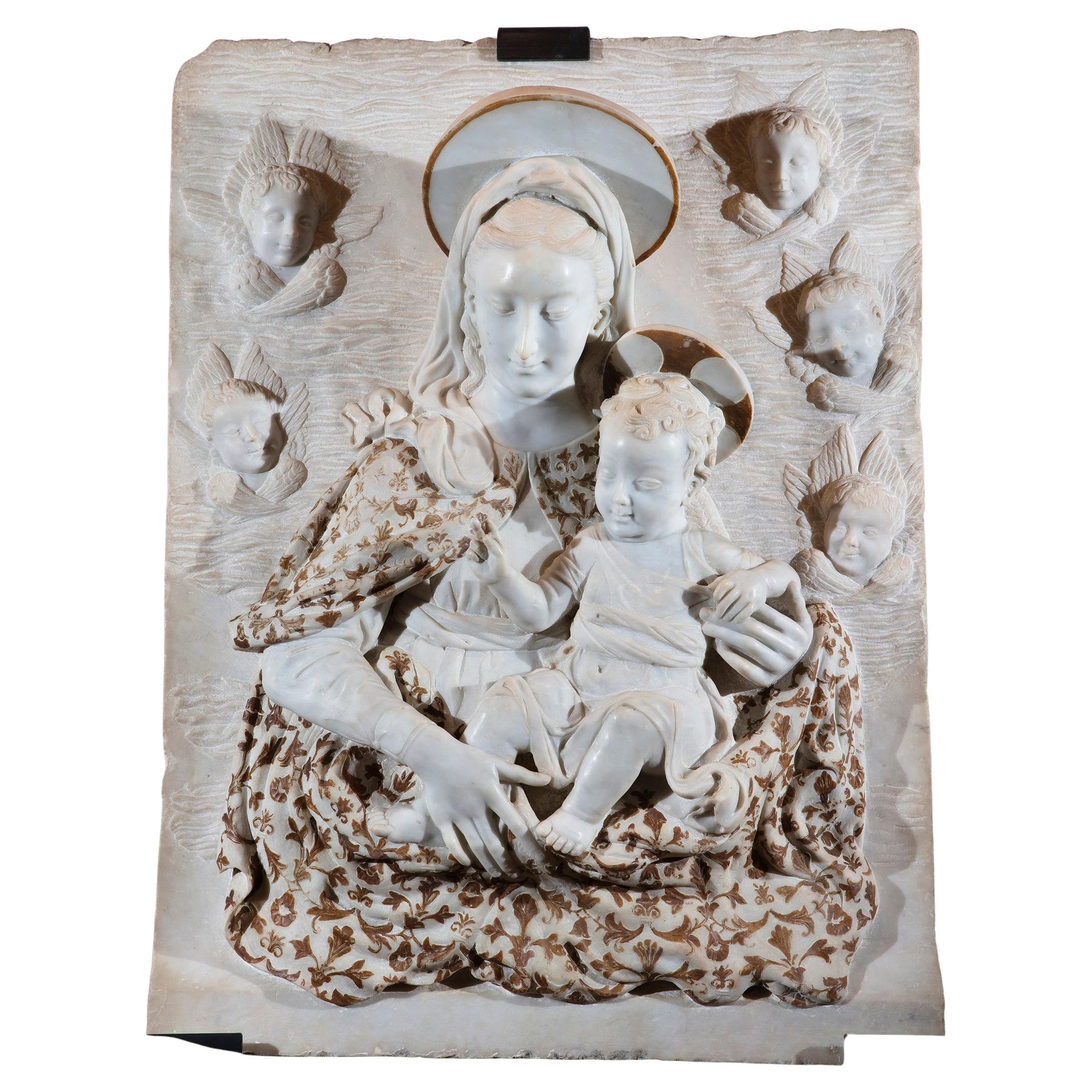 Late 19th century sculptor Madonna and Child with cherubs' heads