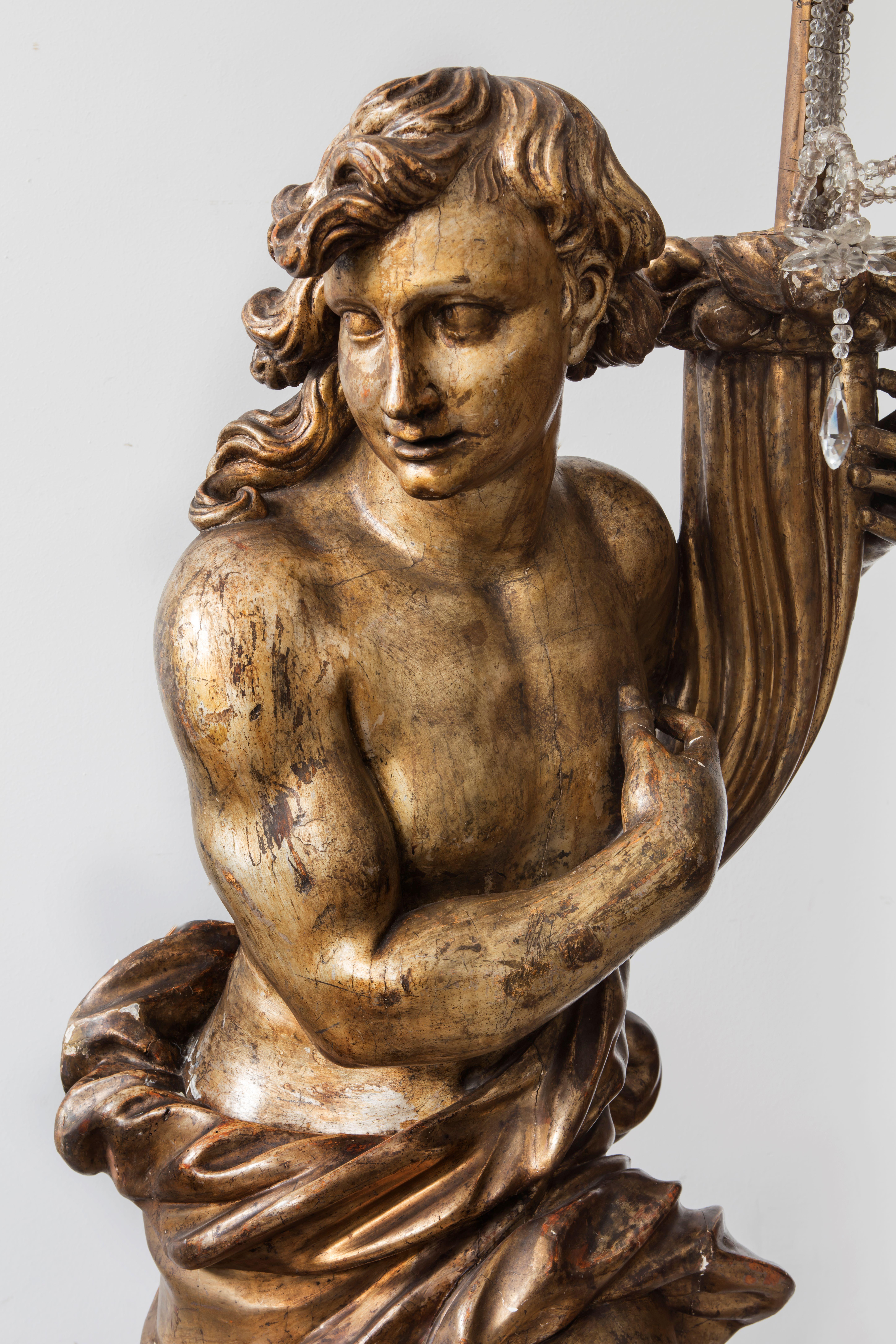 Italian sculptor of the 17th century, pair of candlesticks In Good Condition For Sale In Milano, IT