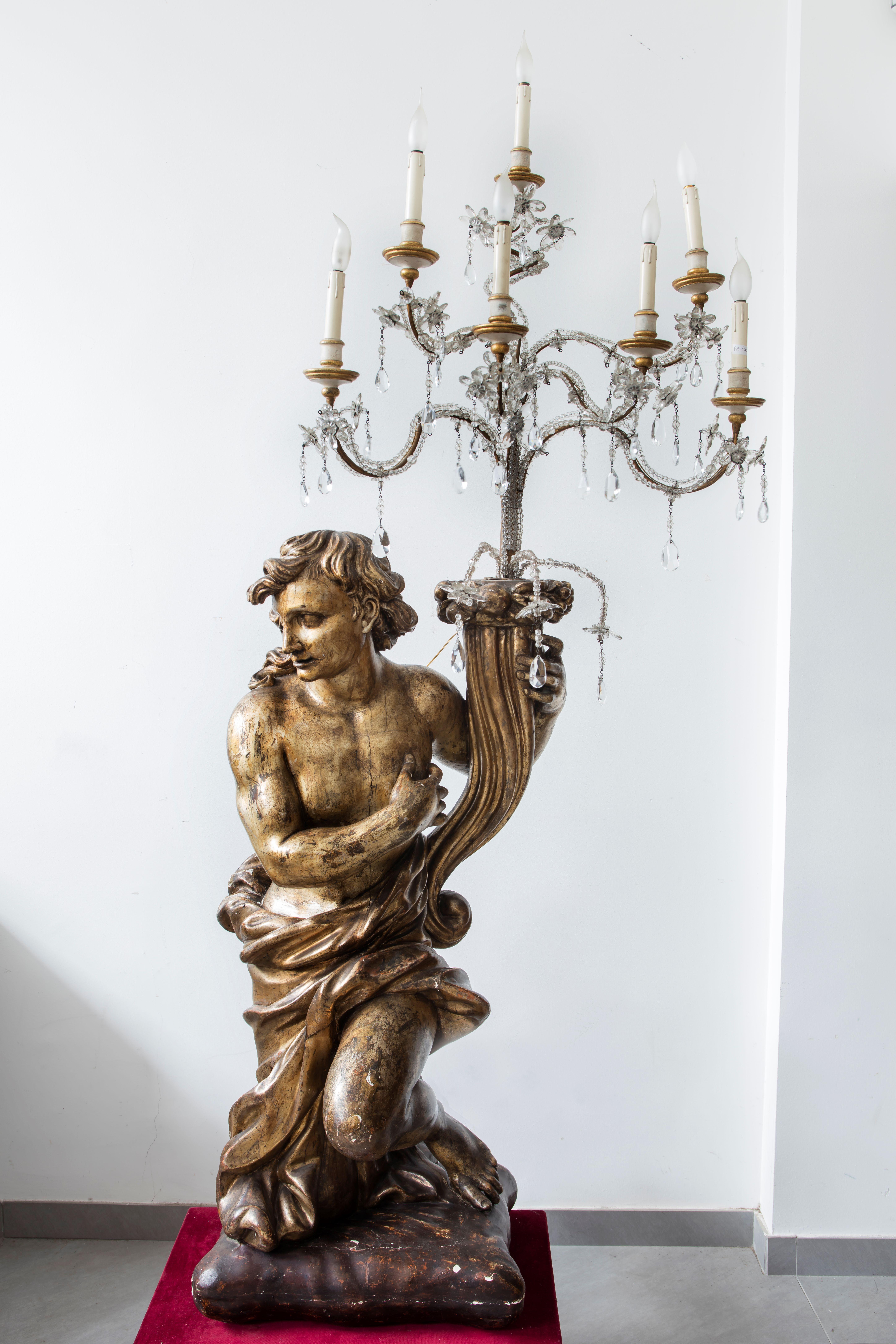 17th Century Italian sculptor of the 17th century, pair of candlesticks For Sale