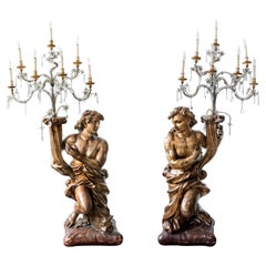 Sculpteur italien du 17e siècle, paire de chandeliers