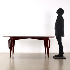 Scultoreo Tavolo, Anni 60 restaurato con piano in vetro azzurro