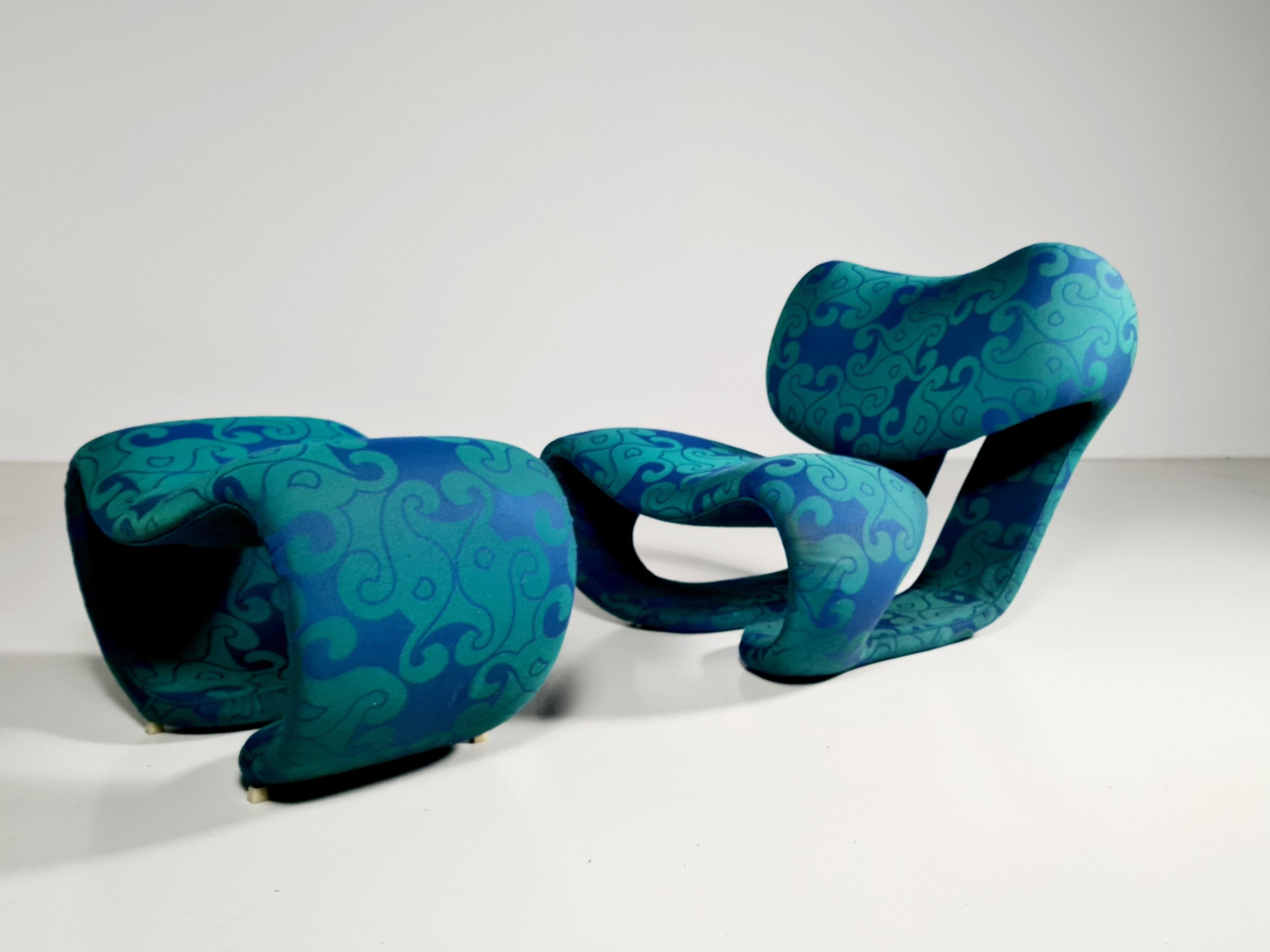 Jacquard Scultura 190 Lounge Chair with Ottoman by Vittorio Introini for Saporiti, 1970s For Sale