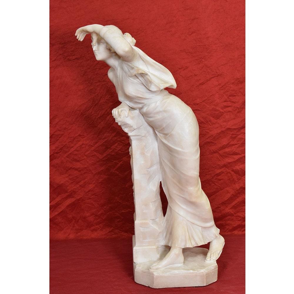 Napoleon III Antique Female Sculpture In Alabaster, Giuseppe Gambogi Italian Sculptor, 19th. For Sale