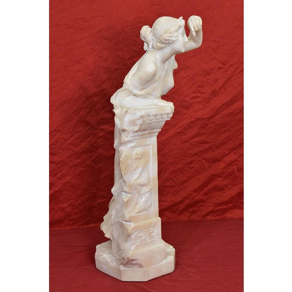 European Antique Female Sculpture In Alabaster, Giuseppe Gambogi Italian Sculptor, 19th. For Sale