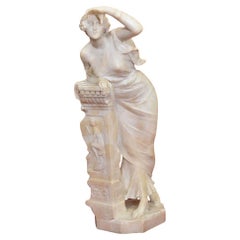 Antique Female Sculpture In Alabaster, Giuseppe Gambogi Italian Sculptor, 19th.