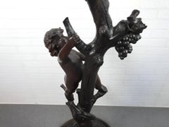 Carved wooden coat stand sculpture with tree statue and two cherubs 1900
