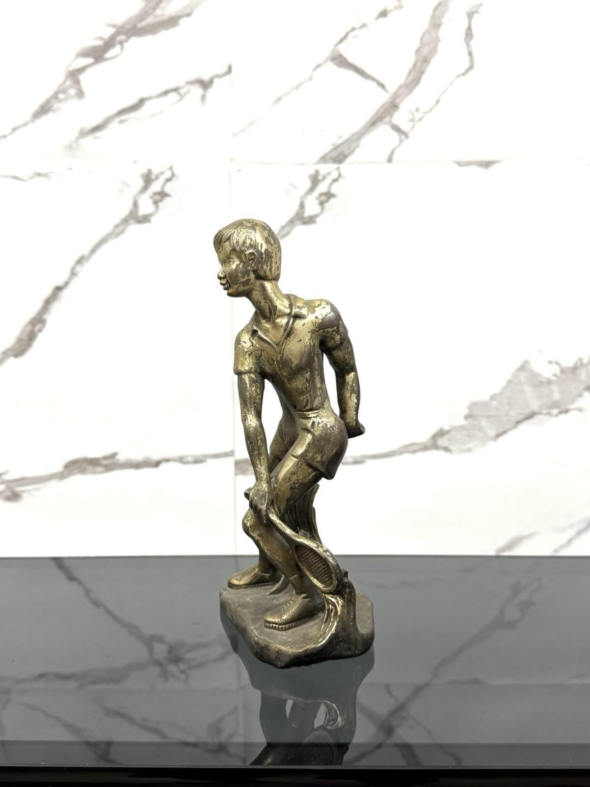 Scultura Art Decó Giovane Tennista Anni ‘50 Design Bronze (Art déco) im Angebot