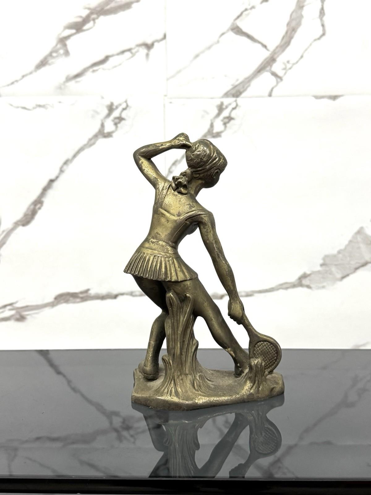 Italian Scultura Art Decó Giovane Tennista Anni ‘50 Design Bronze in vendita